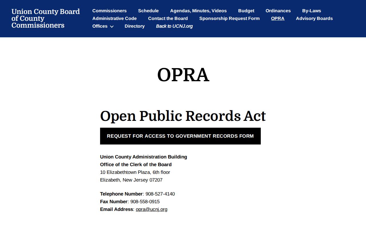 Union County release records OPRA request route