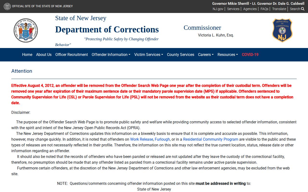NJDOC offender search for Union County released inmates
