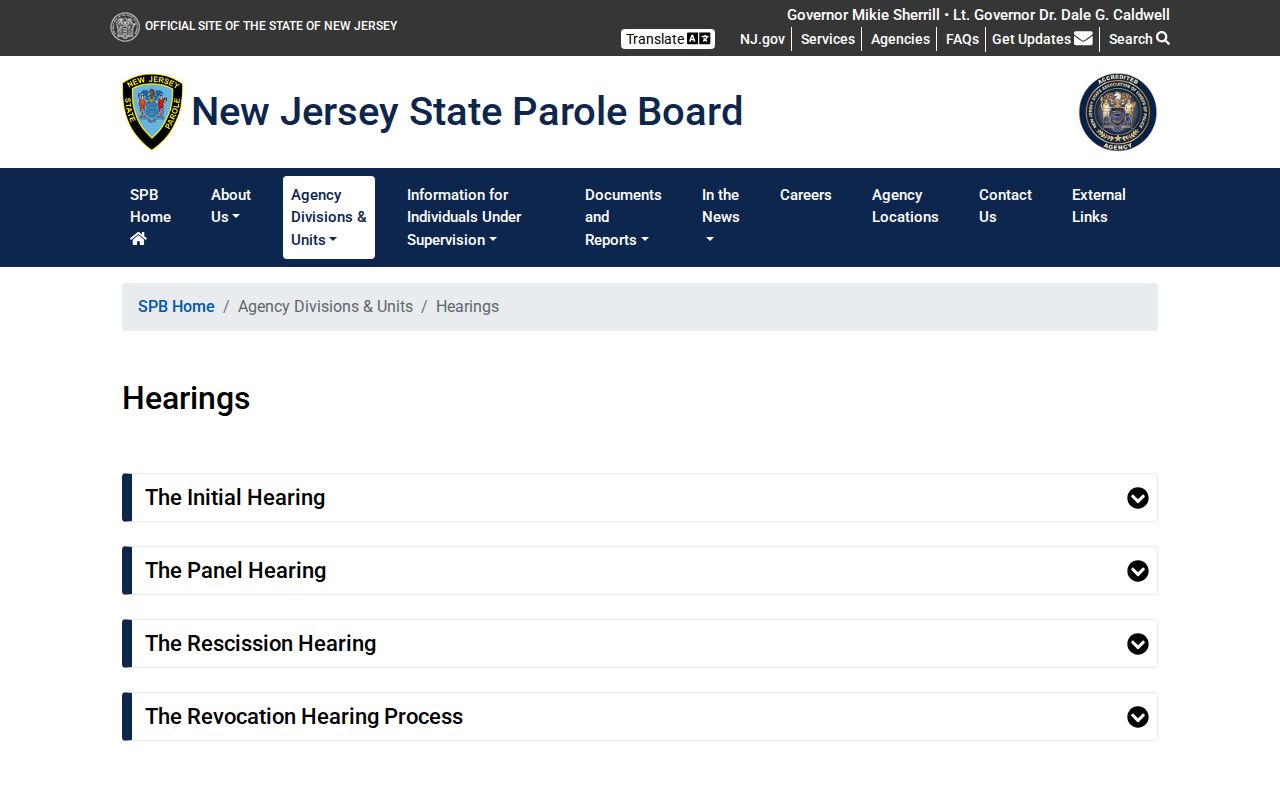 New Jersey parole hearing stages for Union County supervision records