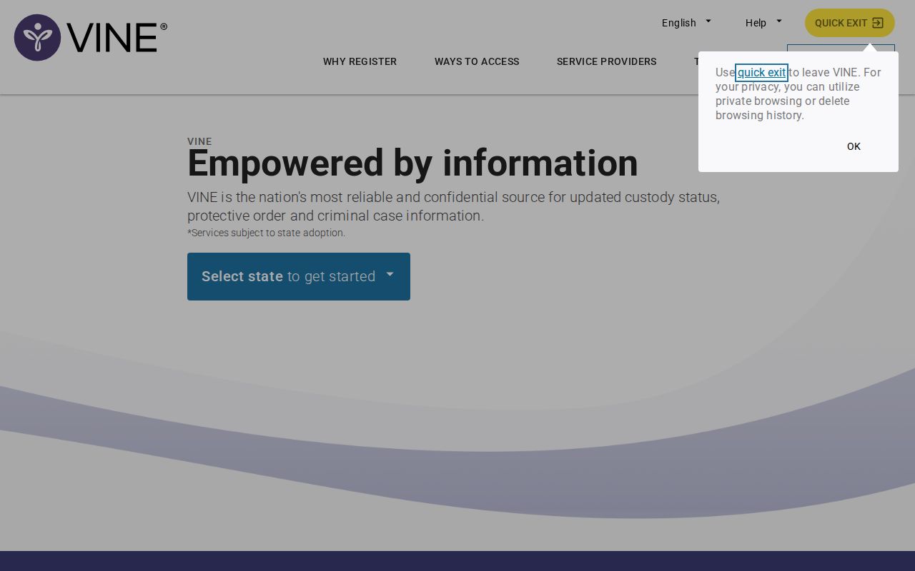 Union County VINELink release check New Jersey search screen